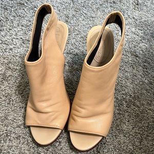 Tan peep toe bootie heels
